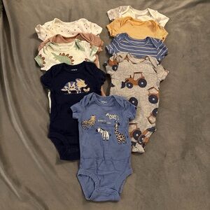 Baby Bodysuit Set with Dinosaur and Tractor Prints